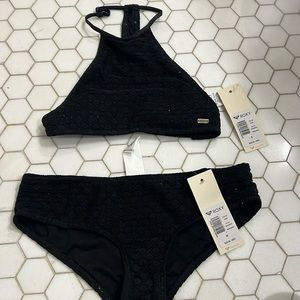 Roxy T strap black crocheted bikini